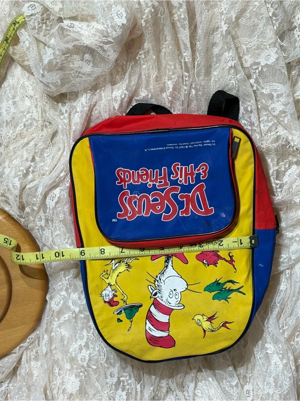 Dr. Seuss Yellow Blue Red Kids Backpack with Cat in the Hat